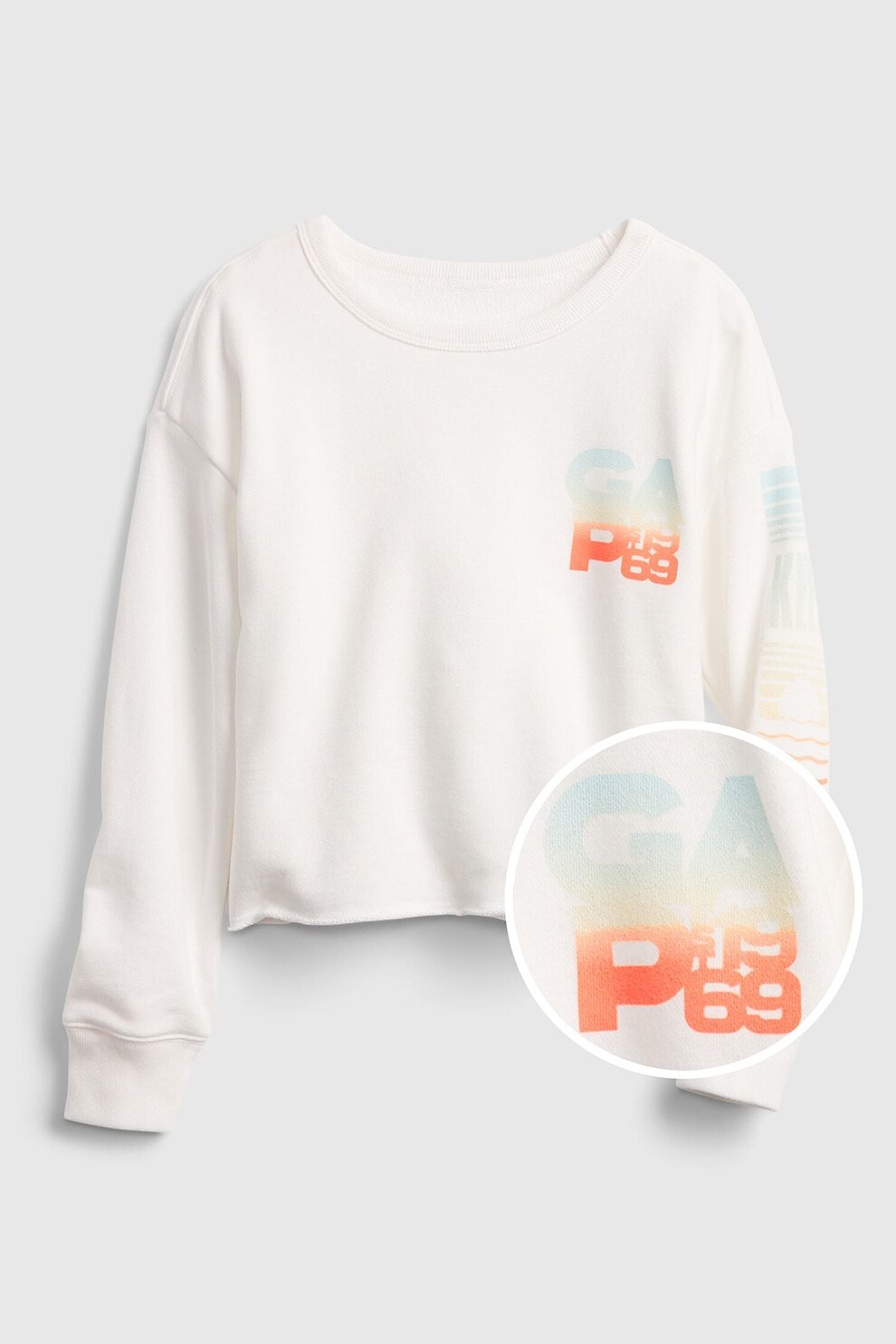 GAP, Bluza sport cu maneci cazute, Alb/Portocaliu
