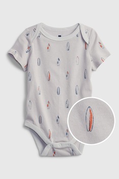 GAP, Body din bumbac organic cu imprimeu, Gri deschis/Bleumarin/Oranj GAP, Body din bumbac organic cu imprimeu, Gri deschis/Bleumarin/Oranj