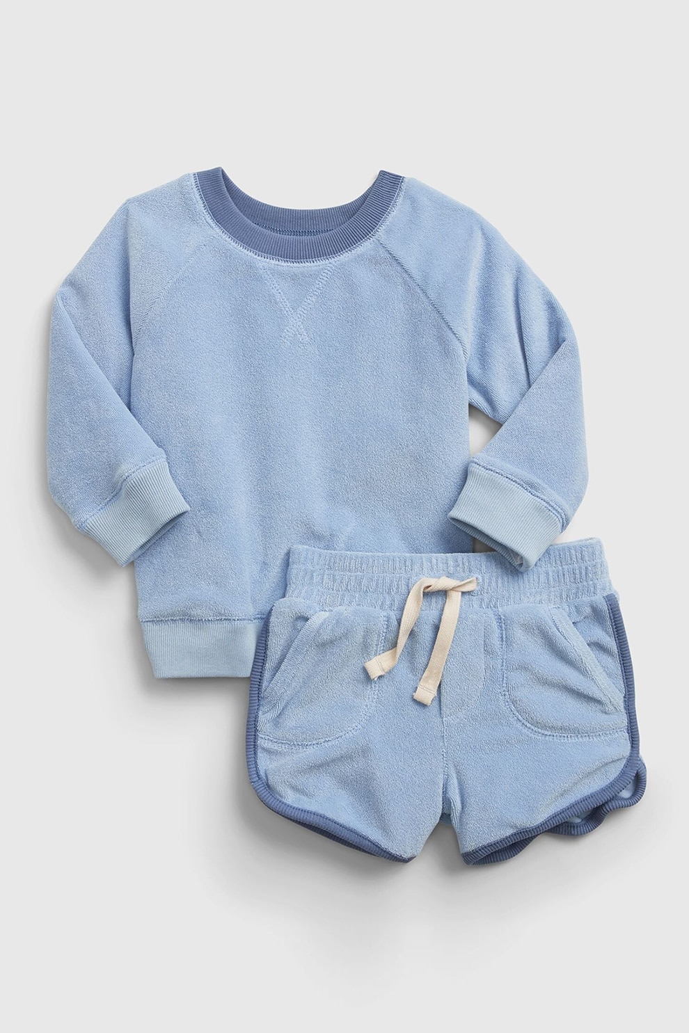 GAP, Set de pantaloni scurti si bluza sport din material terry moale, Albastru lavanda