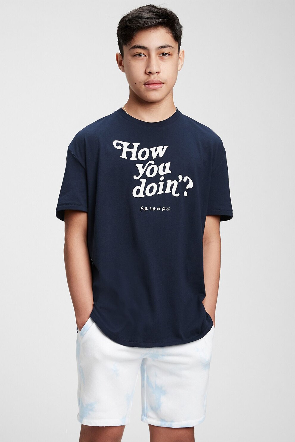GAP, Tricou din bumbac organic cu imprimeu text, bleumarin inchis, alb
