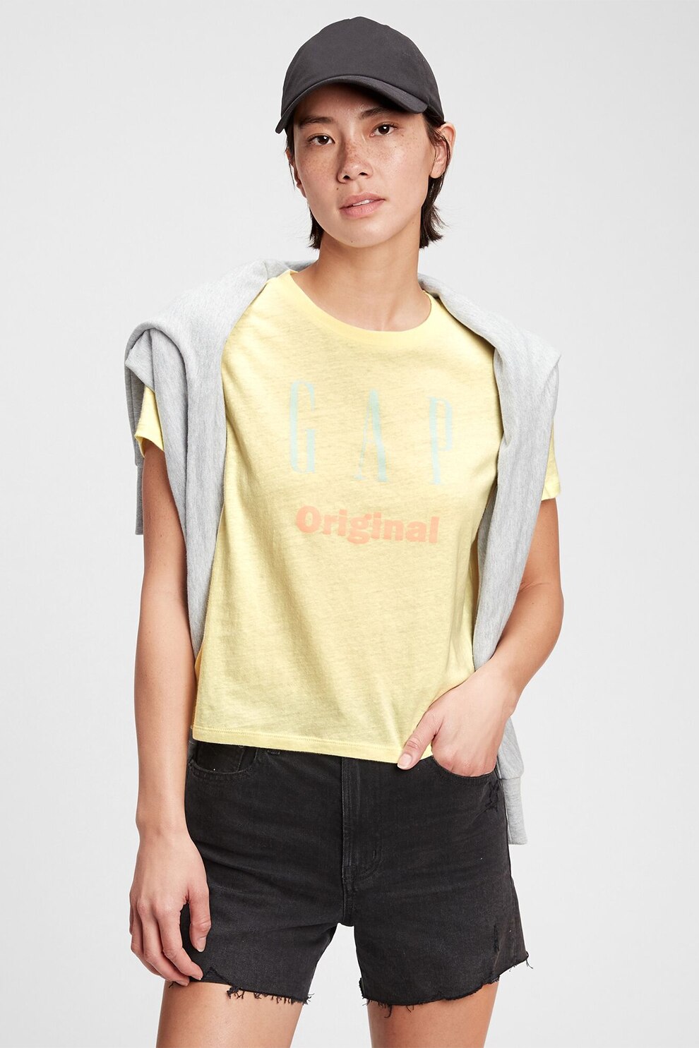 GAP, Tricou scurt din bumbac cu logo, Galben