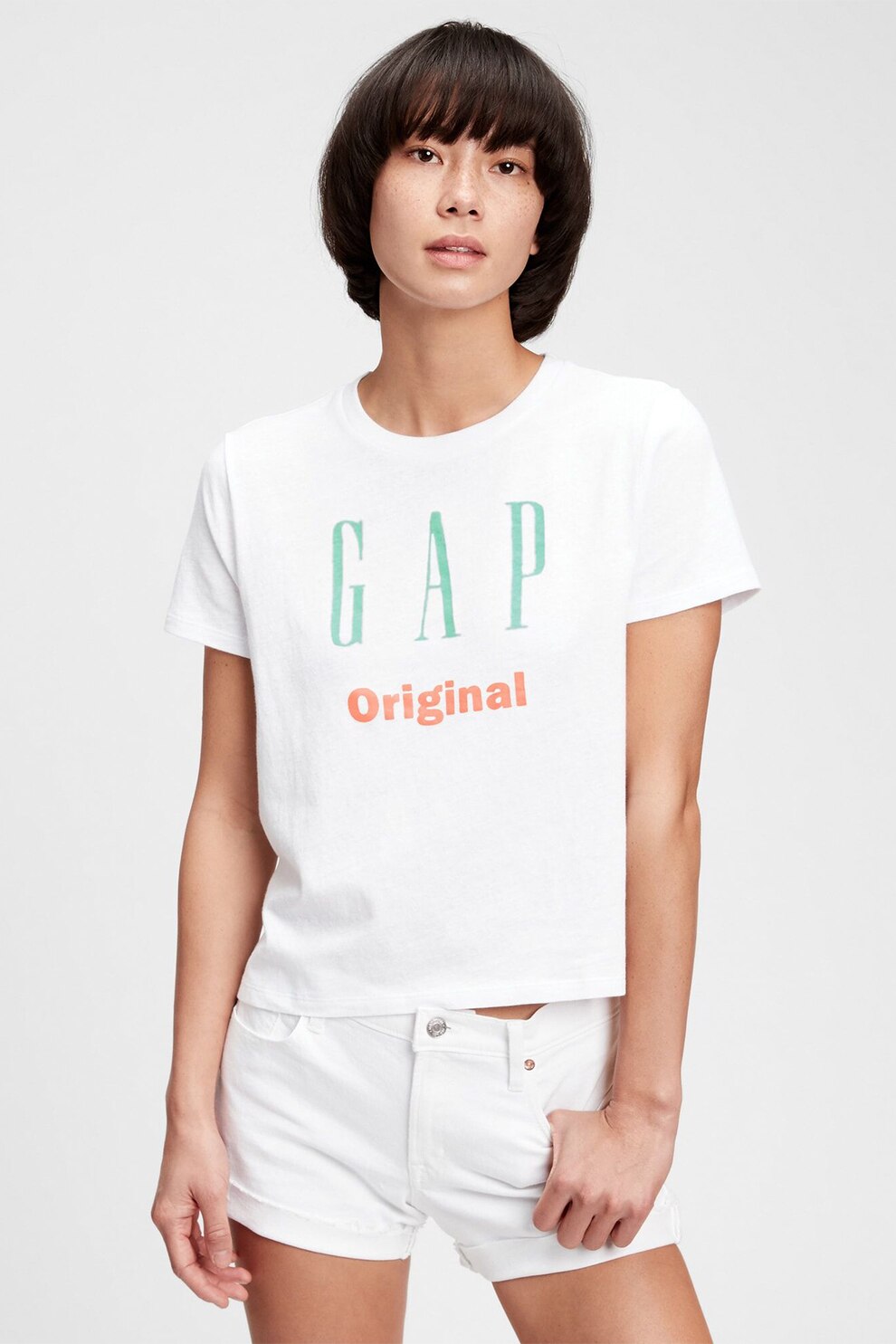 GAP, Tricou scurt din bumbac cu logo, Alb