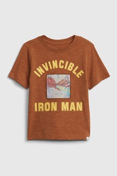 GAP, Tricou de bumbac cu imprimeu grafic si text, Maro scortisoara/Galben GAP, Tricou de bumbac cu imprimeu grafic si text, Maro scortisoara/Galben