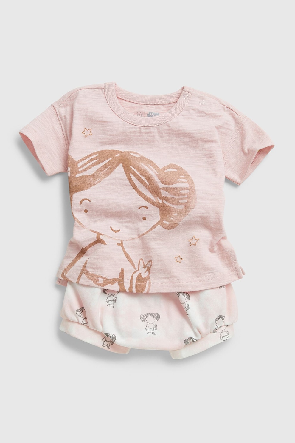 GAP, Set 2 piese tricou si chiloti cu imprimeu fetite, Piersica, Piersica