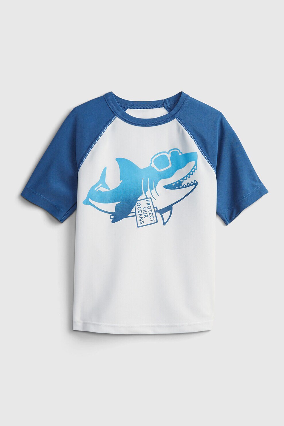 GAP, Tricou de baie cu maneci raglan, Alb/Albastru inchis