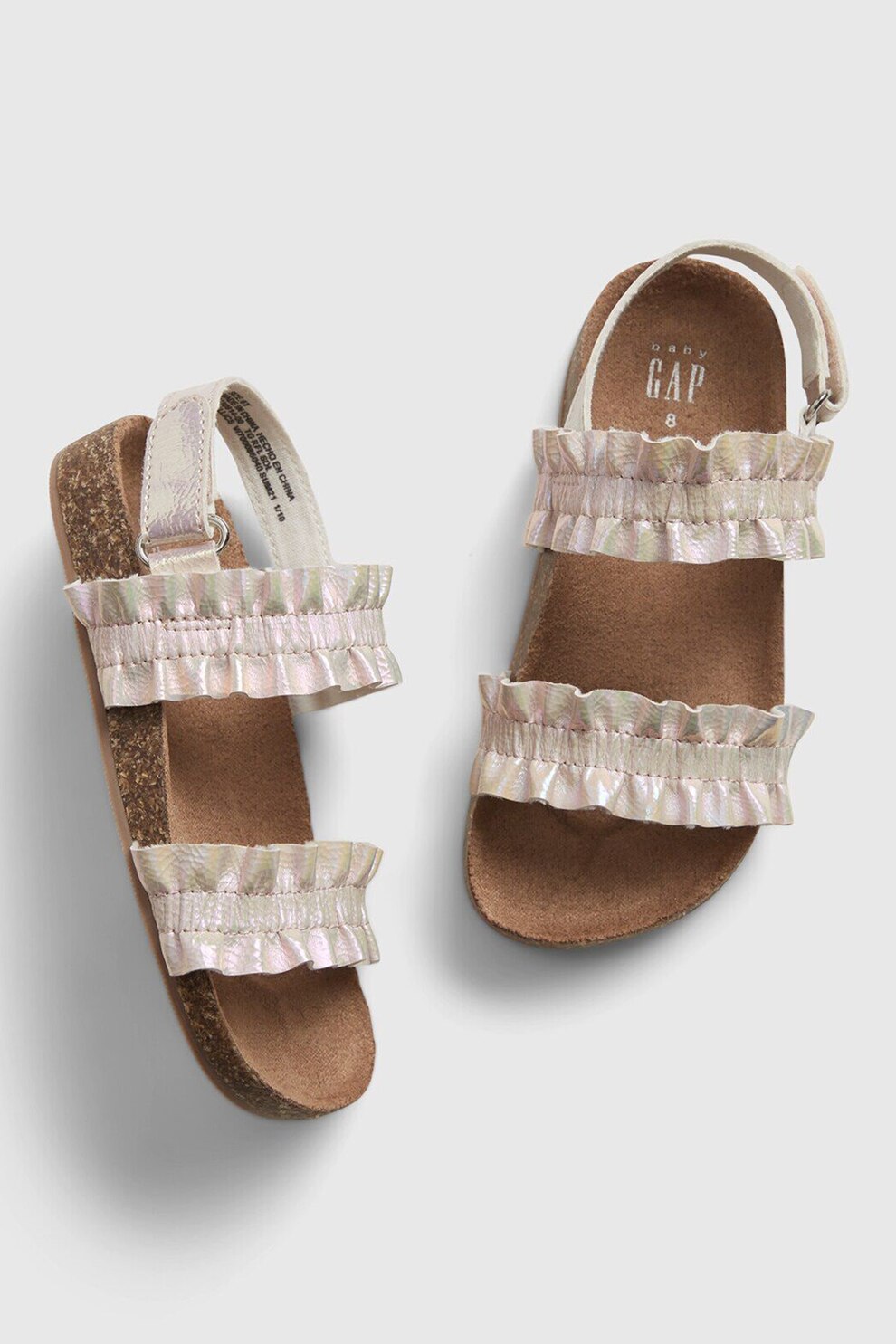 GAP, Sandale slingback de piele ecologica, Alb/Maro, 22 EU