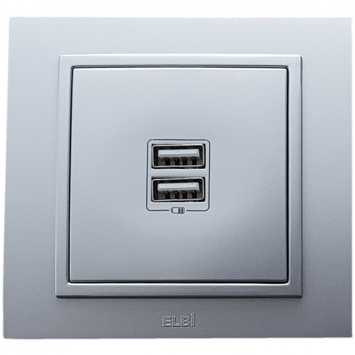 USB розетка ELBI Electric Zena, 2х5V 2.1A, Металик сив