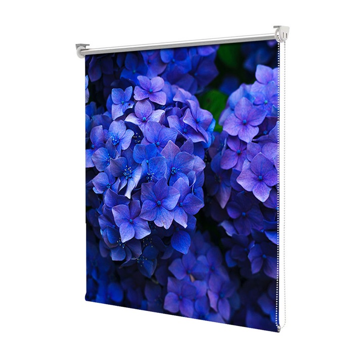 Roleta Art Shade tip Jaluzea cu Rulou si sistem inclus, Art Star, Hortensii albastre, Flori, Decoratiuni, Latime 140 cm x Inaltime 130 cm