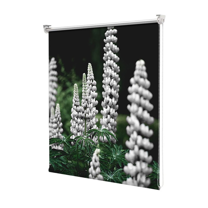 Roleta Art Shade tip Jaluzea cu Rulou si sistem inclus, Art Star, Lupin alb, Flori, Decoratiuni, Latime 130 cm x Inaltime 250 cm