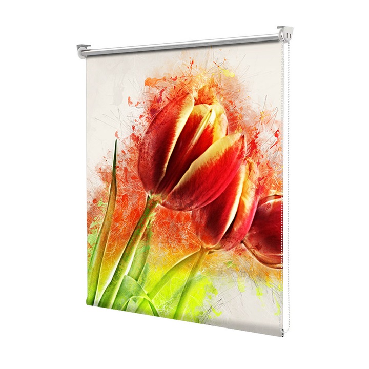 Roleta Art Shade tip Jaluzea cu Rulou si sistem inclus, Art Star, Lalele si pete de culoare, Flori, Decoratiuni, Latime 55 cm x Inaltime 130 cm