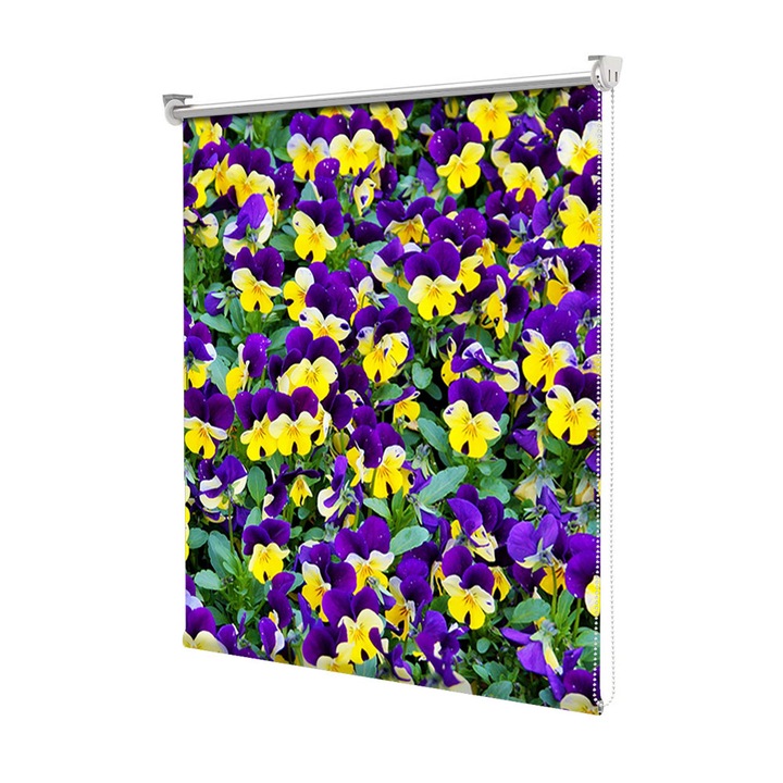 Roleta Art Shade tip Jaluzea cu Rulou si sistem inclus, Art Star, Combinatie intre galben si violet, Flori, Decoratiuni, Latime 55 cm x Inaltime 130 cm