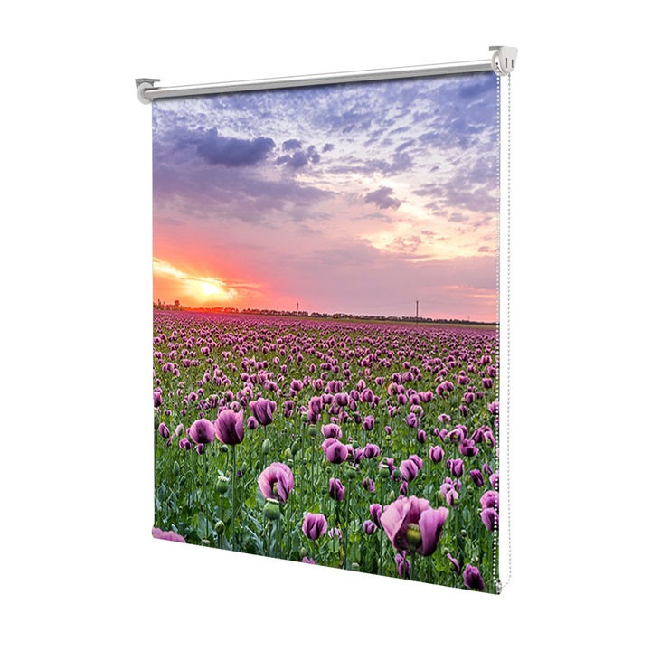 Roleta Art Shade tip Jaluzea cu Rulou si sistem inclus, Art Star, Lalele violet la apus, Flori, Decoratiuni, Latime 150 cm x Inaltime 250 cm