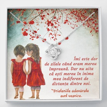 Colier cu Pandant Nod Placat cu Aur Alb 14K, in Cutie cu Mesajul de Prietenie Colier cu Pandant Nod Placat cu Aur Alb 14K, in Cutie cu Mesajul de Prietenie