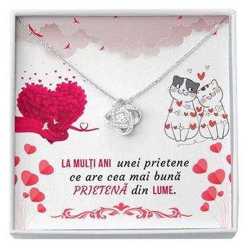 Colier cu Pandant Nod Placat cu Aur Alb 14K, in Cutie cu Mesajul  Colier cu Pandant Nod Placat cu Aur Alb 14K, in Cutie cu Mesajul