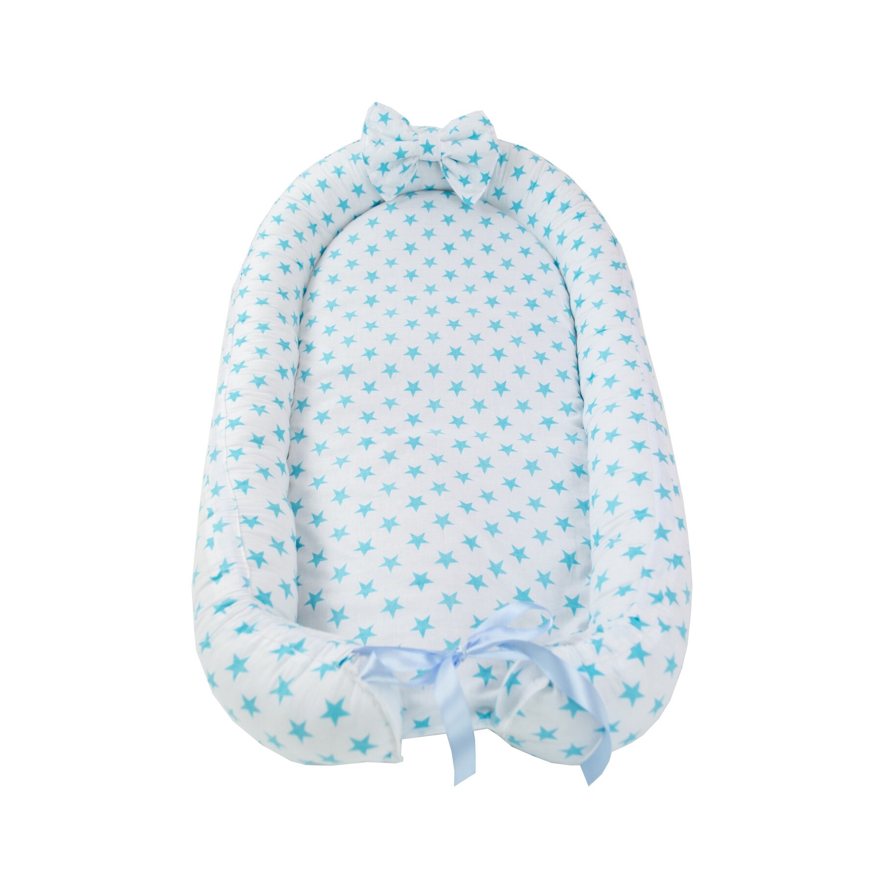 Cosulet bebelus pentru dormit MyKids Baby Nest 86x48 cm Stars Turquoise