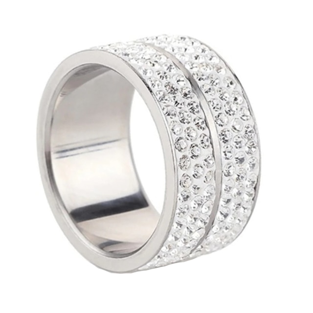 Inel cu cristale dama, argintiu, 54 (17.2 mm diametru interior inel)