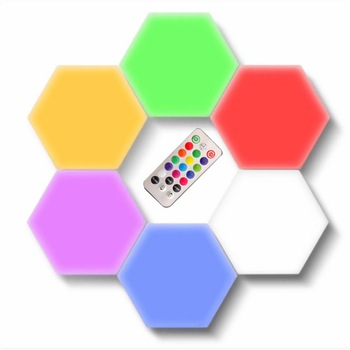 Lampa modulara hexagon cu aprindere prin atingere Led RGB, 5 panouri tactile, Telecomanda inclusa, Reflection Vision™ Lampa modulara hexagon cu aprindere prin atingere Led RGB, 5 panouri tactile, Telecomanda inclusa, Reflection Vision™
