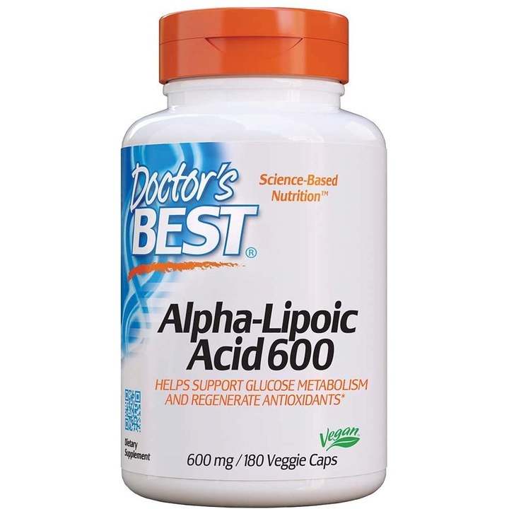 Хранителна добавка Алфа липоева киселина капсули, ALA, 600 mg, Doctor's Best 180 капсули