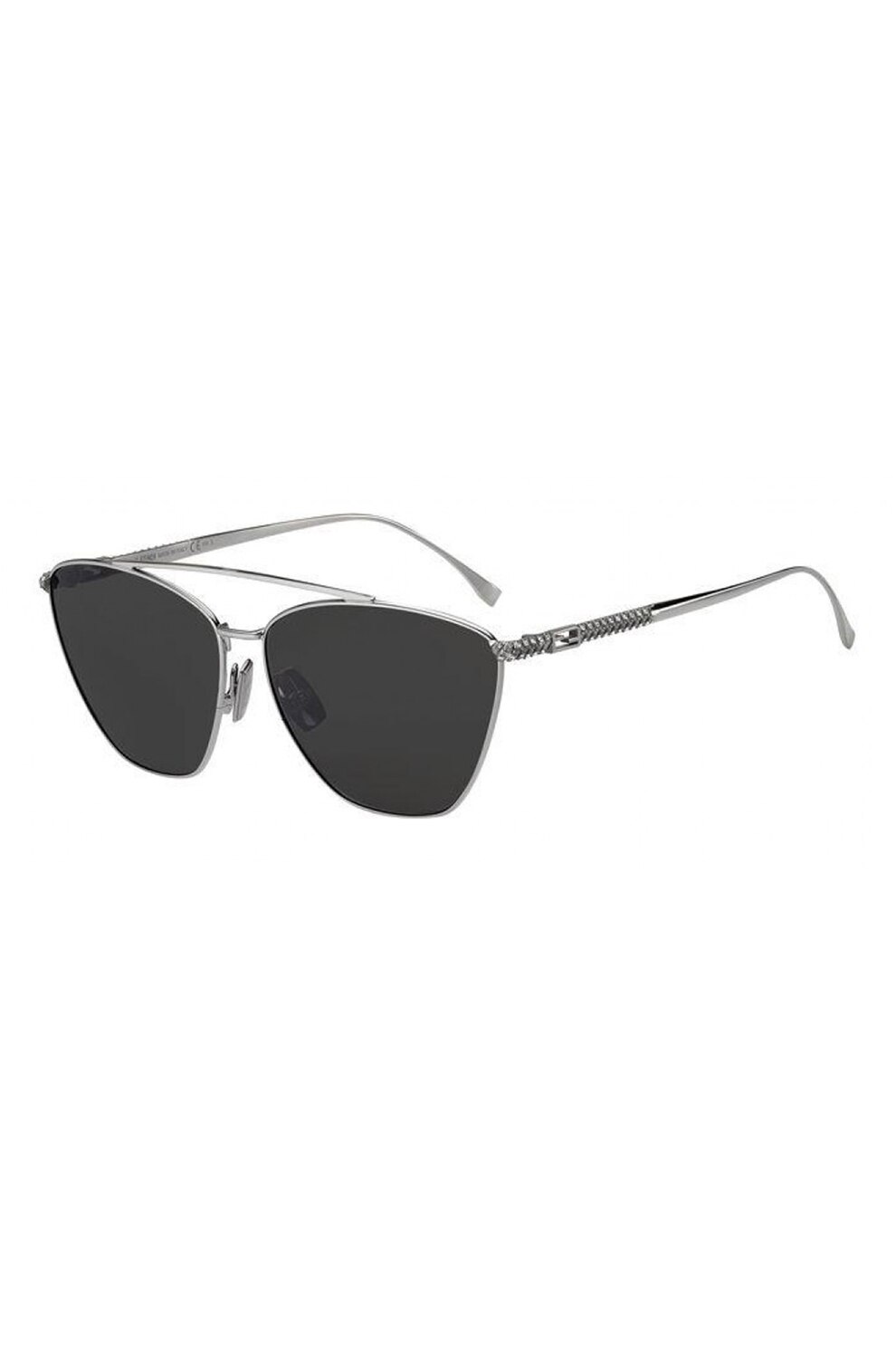 Fendi, Ochelari de soare aviator cu rama metalica, Argintiu, 64-13-145 Standard