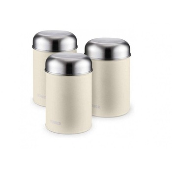 Set 3 cutii de depozitare bucatarie Tower T826101PEB Infinity Stone, fabricate din otel inoxidabil, cu capac, finisaj de piatra, culoare crem Set 3 cutii de depozitare bucatarie Tower T826101PEB Infinity Stone, fabricate din otel inoxidabil, cu capac, finisaj de piatra, culoare crem