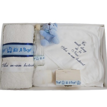 Set Trusou botez, Mini Bimbi, 8 piese, bumbac, alb/bleu, 0-12 luni Set Trusou botez, Mini Bimbi, 8 piese, bumbac, alb/bleu, 0-12 luni