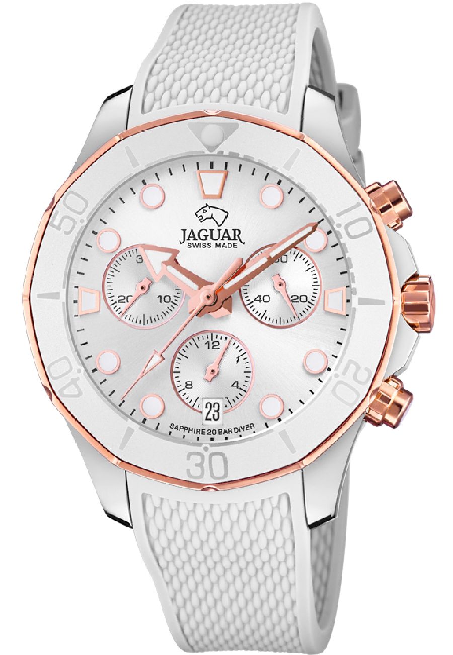 Ceas dama, Jaguar, J890/1, Analogic, Carcasa din otel inoxidabil, 20 ATM, Alb/Rose Gold