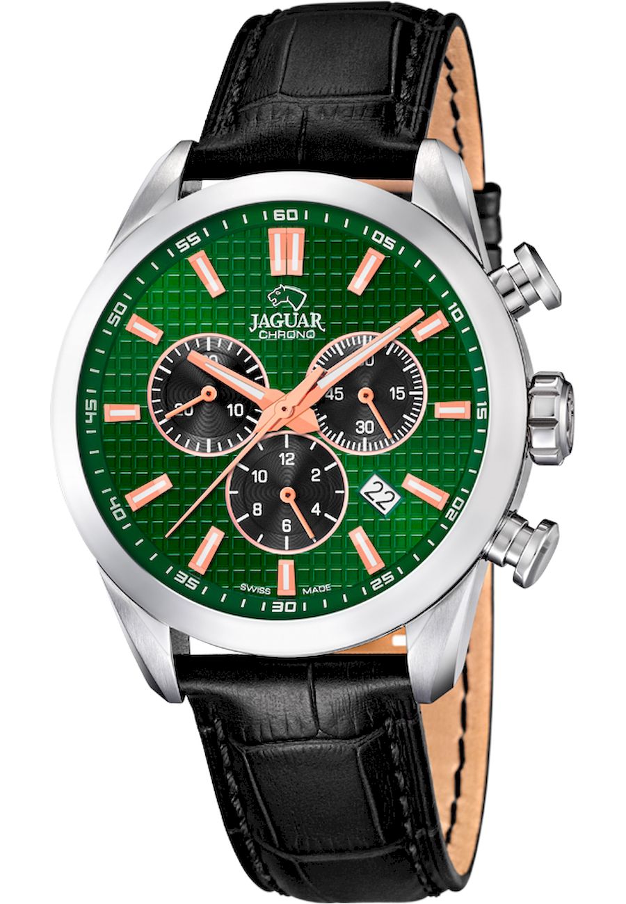 Ceas unisex, Jaguar, J866/3, Analogic, Curea din piele, Carcasa din otel inoxidabil, 43 mm, 10 ATM, Multicolor