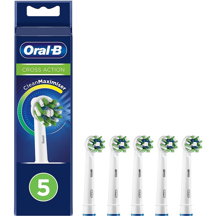 Set rezerve periute de dinti electrica Oral-B CrossAction, CleanMaximiser, 5 bucati, alb