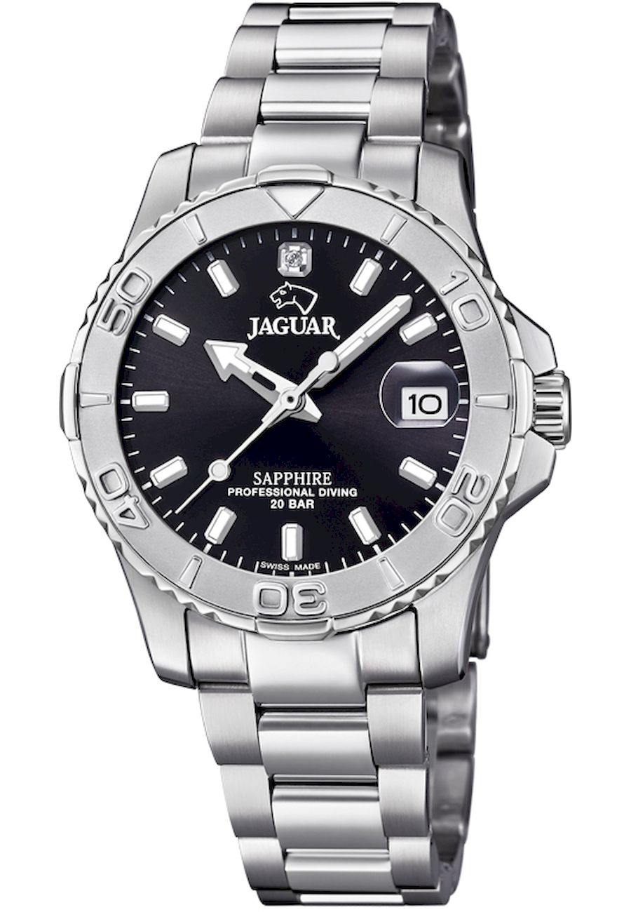 Ceas dama, Jaguar, J870/4, Analogic, Carcasa din otel inoxidabil, 25 mm, 20 ATM, Argintiu/Negru