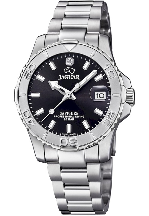 Дамски часовник, Jaguar, J870/4, Аналогов, Корпус от неръждаема стомана, 25 mm, 20 ATM, Сребрист/Черен