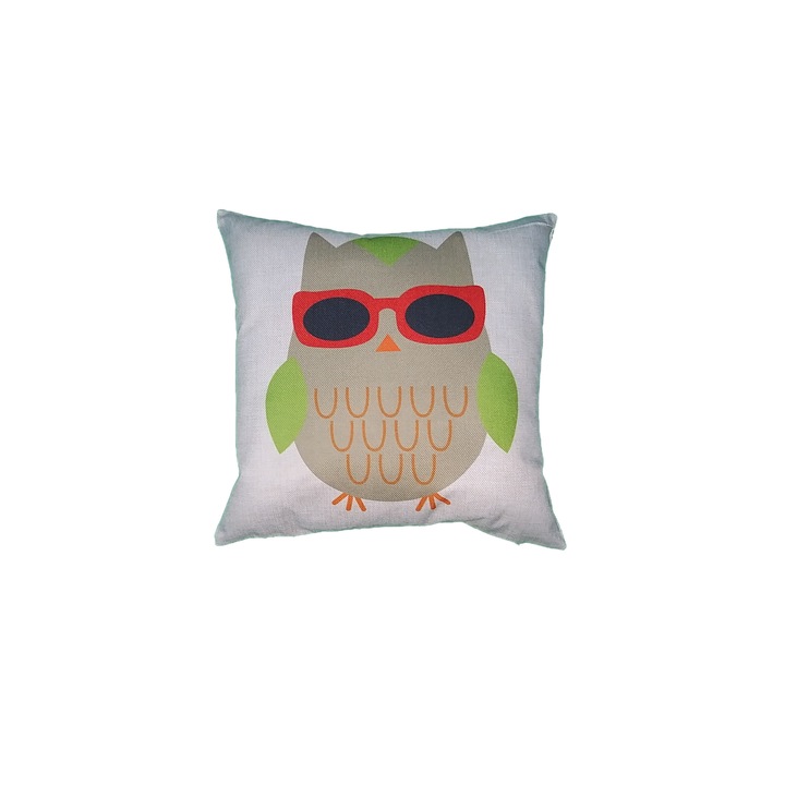 Perna decorativa bufnita colorata 43 x 43 cm, Nichita Impex, verde