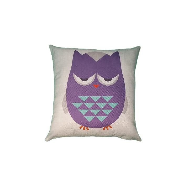 Perna decorativa bufnita colorata 43 x 43 cm, Nichita Impex, mov