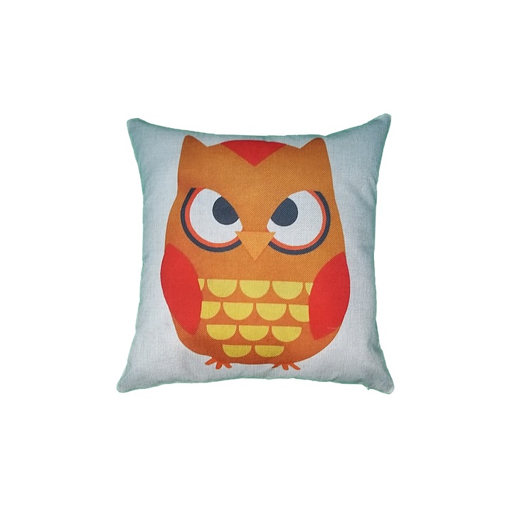 Perna decorativa bufnita colorata 43 x 43 cm, Nichita Impex, portocaliu