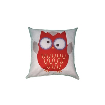 Perna decorativa bufnita colorata 43 x 43 cm, Nichita Impex, rosu Perna decorativa bufnita colorata 43 x 43 cm, Nichita Impex, rosu