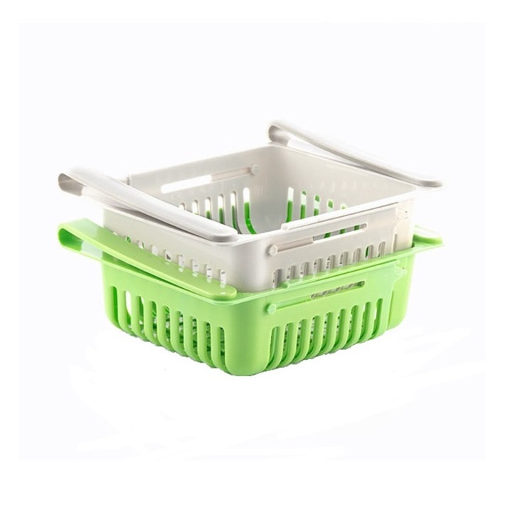 Set Organizator Frigider Reglabil, Innovagoods, Material Pp, Tip Extractibil, Orificii De Ventilatie Si Filtrare, Montare Si Demontare Usoara, 20 cm x 16.5 cm x 7 cm (Inainte De Pliere), 28 cm x 16.5 cm x 7 cm (Dupa Pliere), 2 Bucati