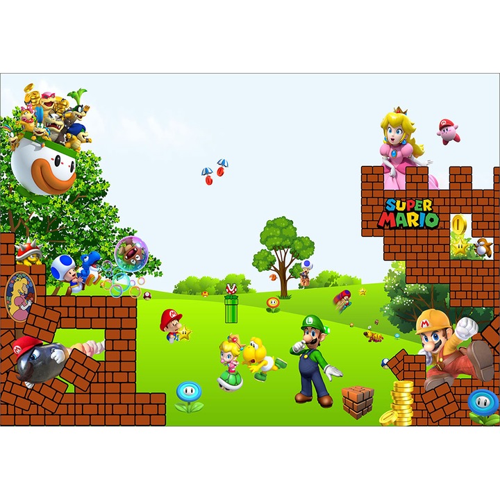 Fototapet copii Super Mario, autoadeziv, multicolor, 250 x 400 cm