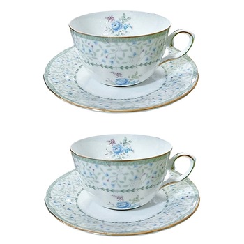 Set 2 cesti & farfurii Meredith 180ml, Portelan fin, Multicolor Set 2 cesti & farfurii Meredith 180ml, Portelan fin, Multicolor