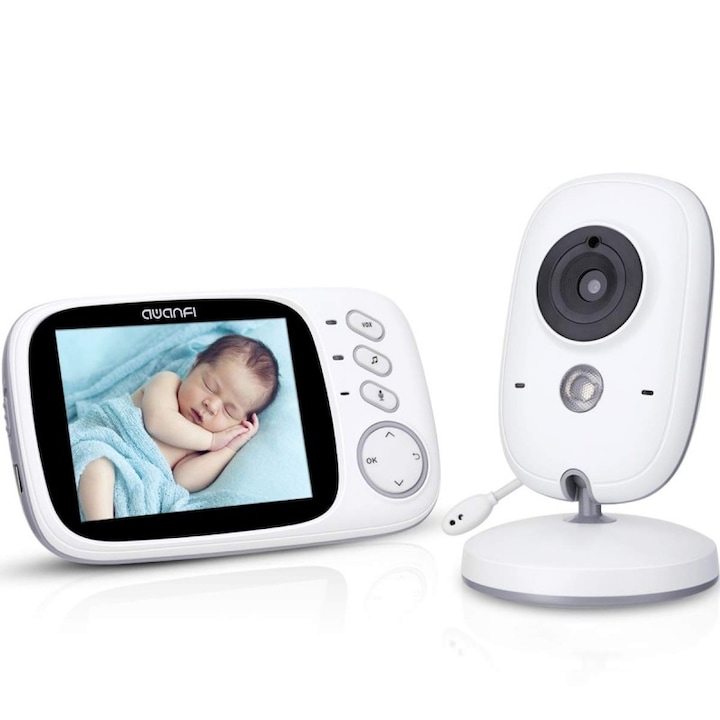 Бебефон с камера AWANFI VB603, Двупосочно аудио, 3,2" LCD видео екран, Нощно виждане, Температура, Приспивни песни