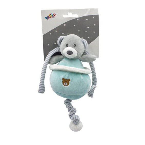 Jucarie pentru carucior, Happy bear, turcoaz cu gri