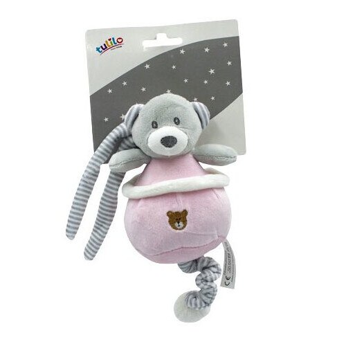 Jucarie pentru carucior, Happy bear, roz cu gri