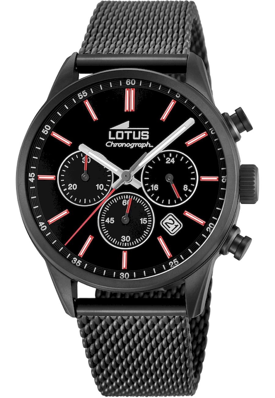 Ceas analogic, Lotus, 18700/1, Quartz, Cronograf, 5 ATM, 36 mm, Negru/Rosu