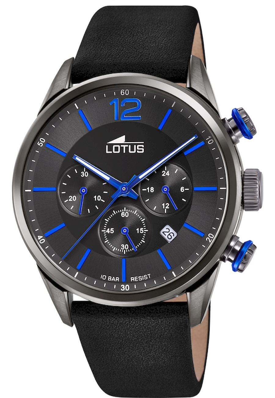Ceas analogic, Lotus, 18687/3, Cronograf, Negru/Albastru