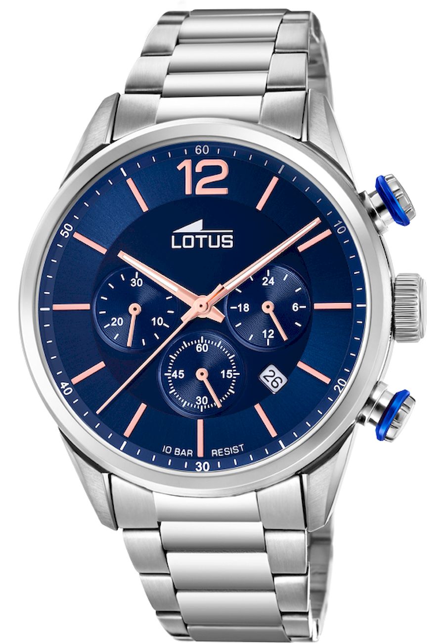 Ceas analogic, Lotus, 18688/2, Cronograf, Quartz, 43 mm, Argintiu/Albastru