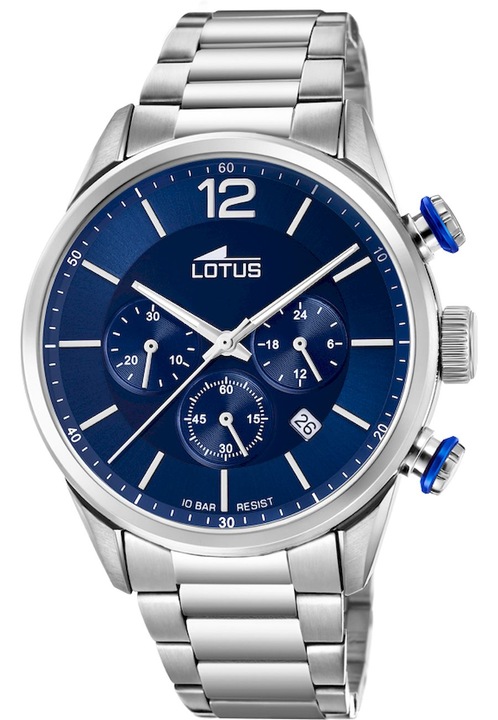 Analóg óra, Lotus, 18688/1, kronográf, kvarc, 10 ATM, 43 mm, ezüst/kék