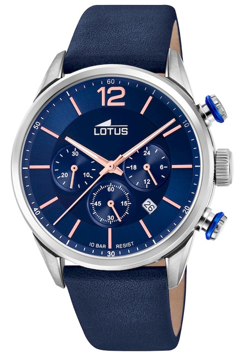 Analóg óra, Lotus, 18689/2, kronográf, kvarc, 10 ATM, 43 mm, ezüst/kék