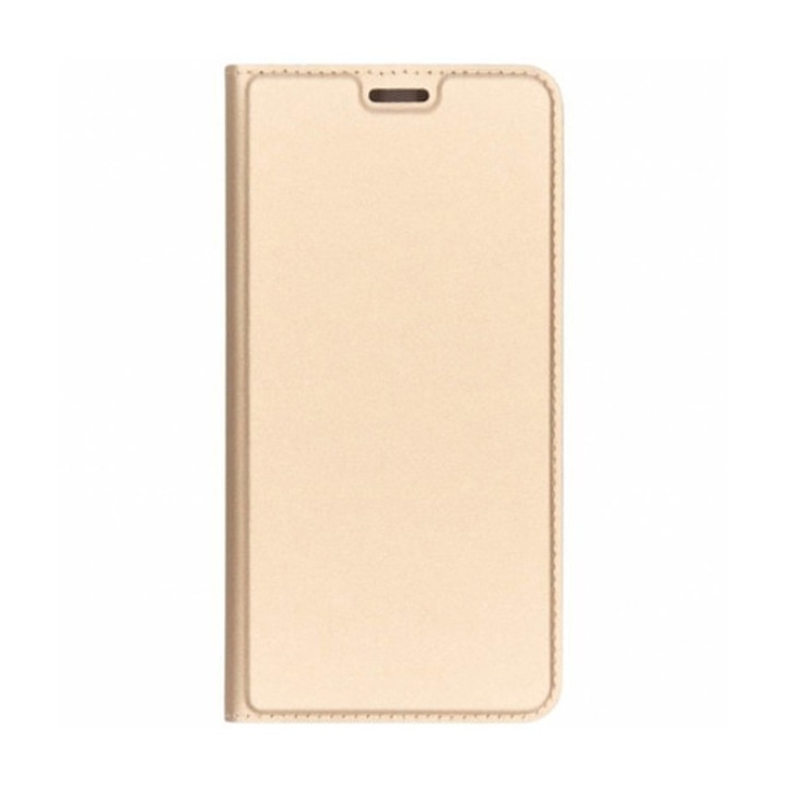 Husa Dual Close IAO Soft Skin Protect din Piele cu suport card, functie de stand si inchidere magnetica pentru Huawei P10 Lite Gold