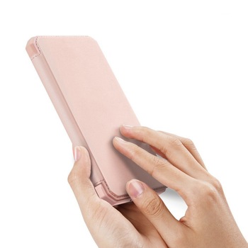 Husa Dual Close IAO Soft Skin Protect din Piele cu suport card, functie de stand si inchidere magnetica pentru Apple iPhone 11 Pro Max Rose
