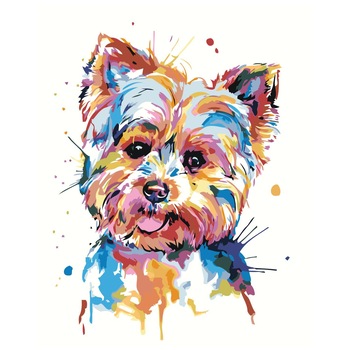 Set pictura pe numere Catel Yorkshire Terrier 1091, panza bumbac pe rama lemn 40x50 Set pictura pe numere Catel Yorkshire Terrier 1091, panza bumbac pe rama lemn 40x50