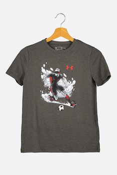 Under Armour, Tricou lejer cu imprimeu grafic, Gri antracit/Alb/Rosu, 160-170 CM Under Armour, Tricou lejer cu imprimeu grafic, Gri antracit/Alb/Rosu, 160-170 CM