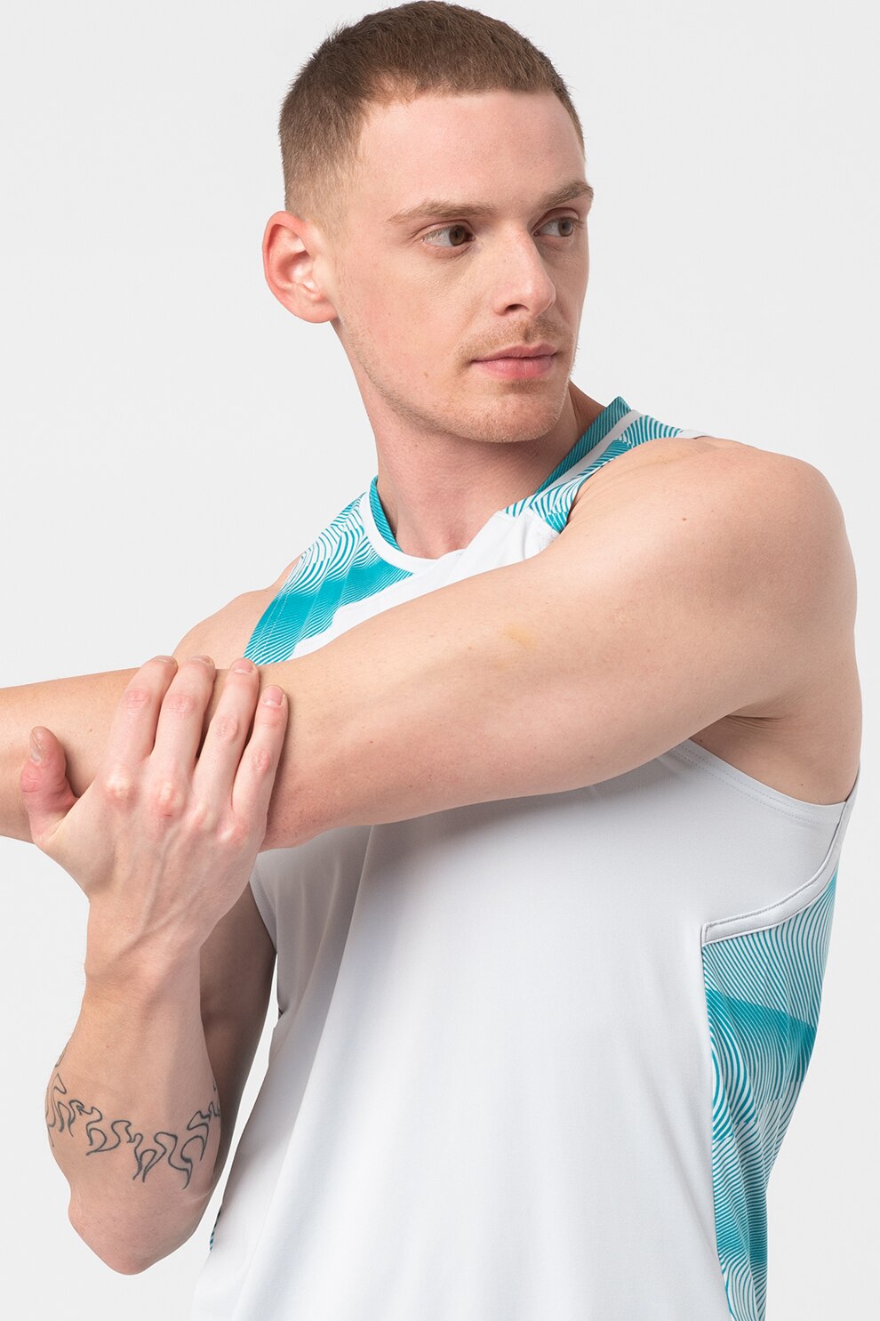 Under Armour, Top elastic pentru fitness Curry Elevated, Alb/Turcoaz